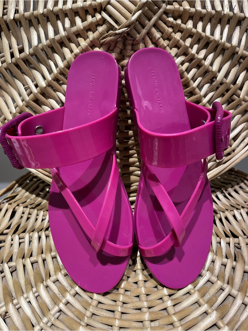 Veronica Beard Hot Pink Slide Sandals with Buckle